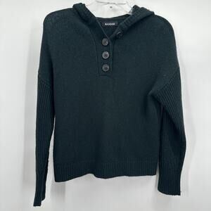Naadam Sweater Womens XXS Black Wool Cashmere Blend Hoodie Pullover Button Front